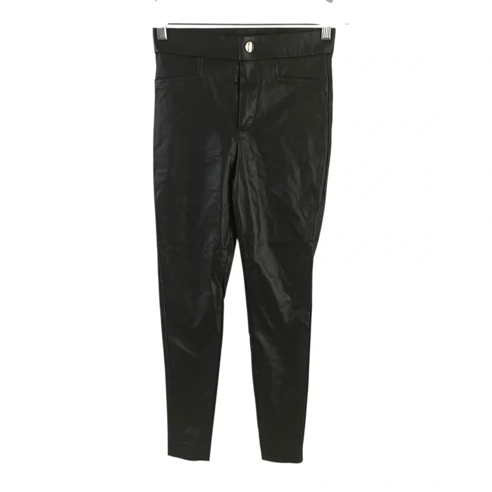 Zara Black  Faux Leather  Pants Women Size XS